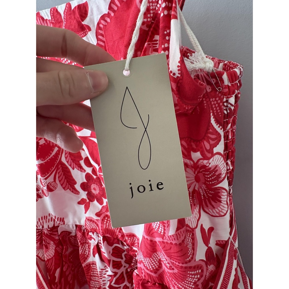 Joie Dress Womens 6 Red White Floral Smocked Square Neck Belted Sundress - Picture 3 of 6